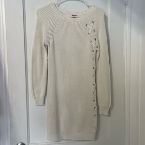 Guess Cream Knit Sweater Dress with Lace-Up Detail - size XS